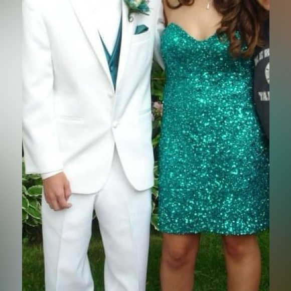 Teal sequined Prom Mini dress - Picture 3 of 6